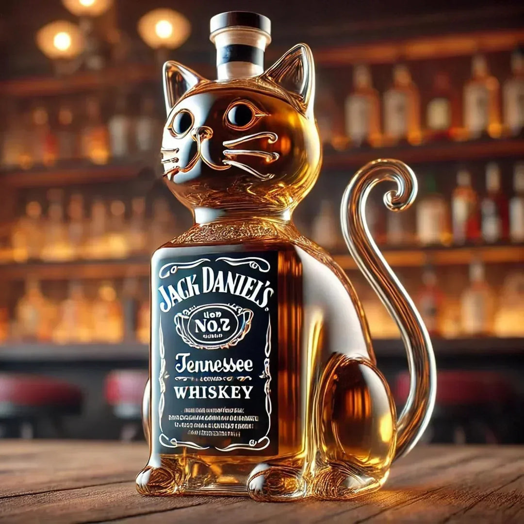 猫デザインのウイスキーボトル