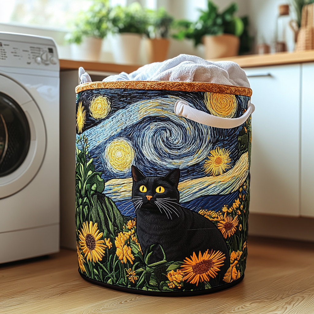 猫デザインの手作りランドリーバスケット
