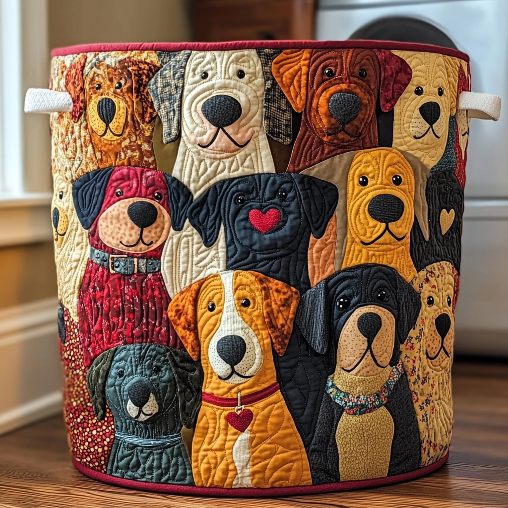 カラフルな犬デザインの手作り洗濯かご