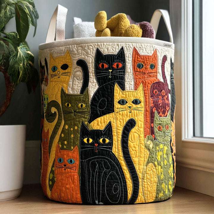 猫デザインの手作り衣類バスケット