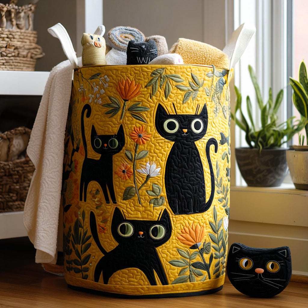 猫デザインの手作り衣類バスケット