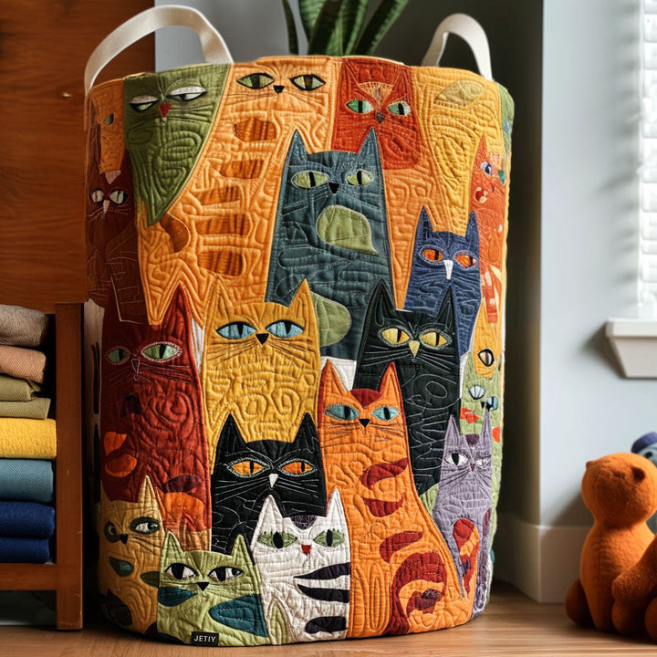 猫デザインの手作り衣類バスケット